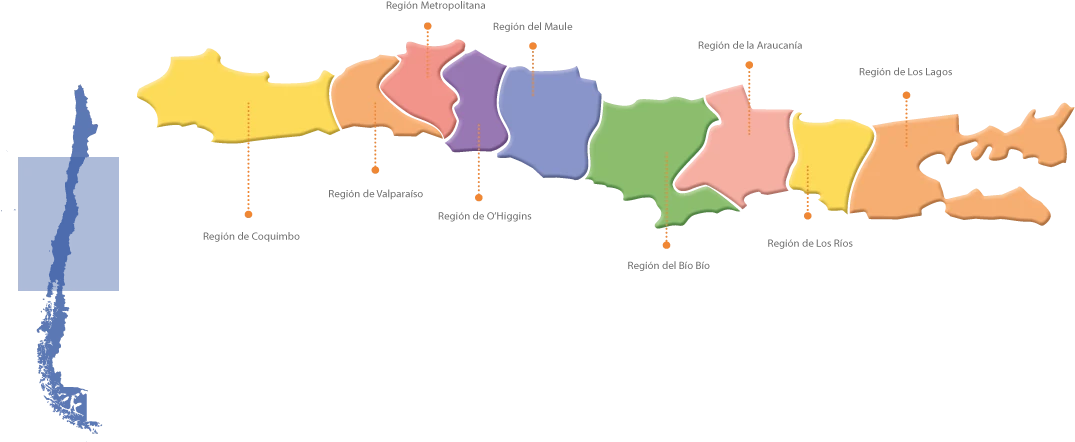 Mapa de Chile: cobertura Región del Biobío y Región de Los Lagos